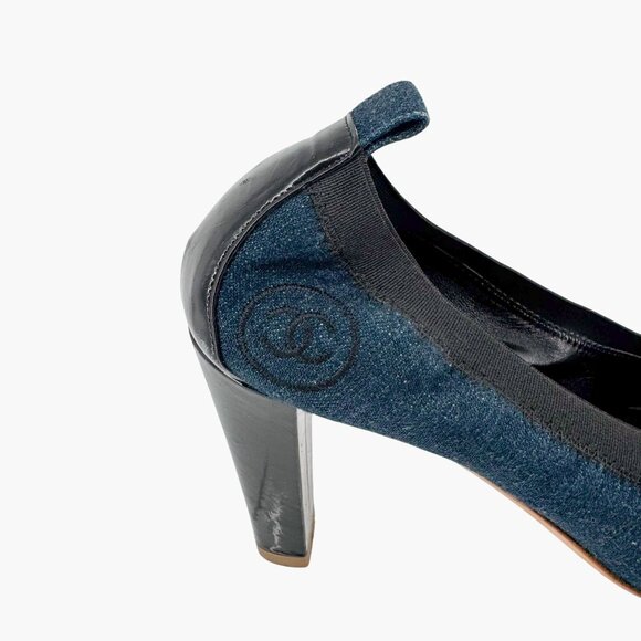 Chanel Elastic CC Logo Blue Denim Pumps High Heels Size 39 US 8-8.5 Women - Picture 11 of 16